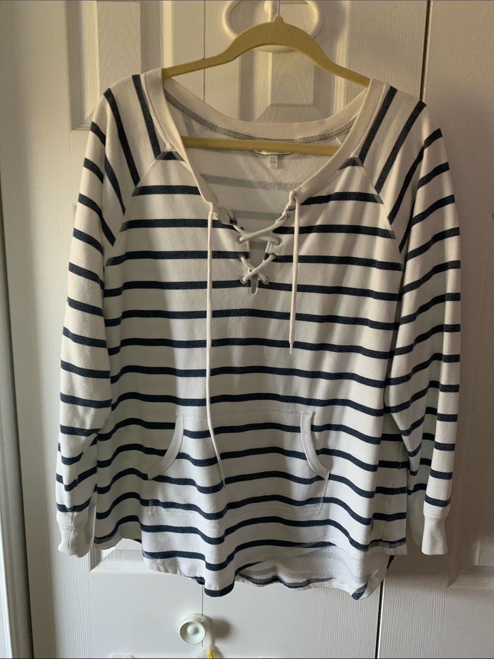 Victoria's Secret White & Navy Striped Lace-Up Pullover